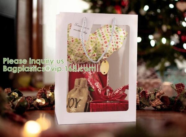 Kraft Paper Bags Square Bags, Thick Paper Bag With Window For Wedding, Party, Birthday, Shopping, Flower Bags