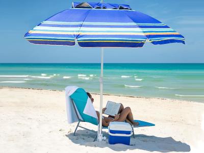 Heavy Duty High Wind Beach Umbrella Parasols Sand Anchor & Tilt Sun Shelter, UV 50+ Protection Outdoor Sunshade