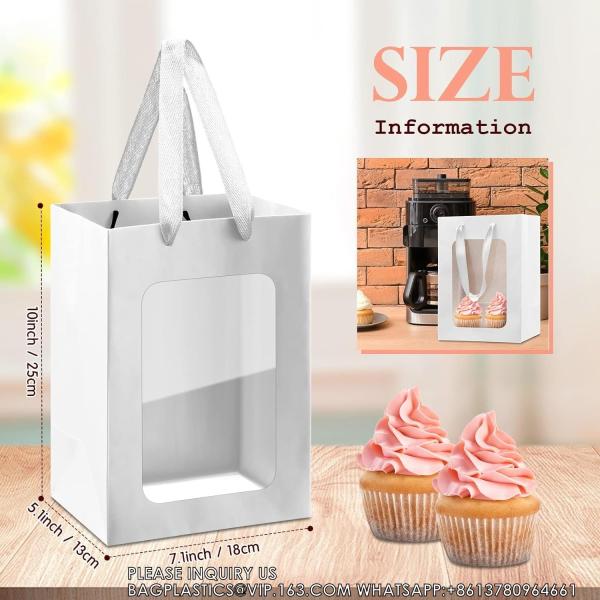 Paper Gift Bags With Clear Window Flower Bouquet Bags for Present Bridal Shower Festivals Party (White)