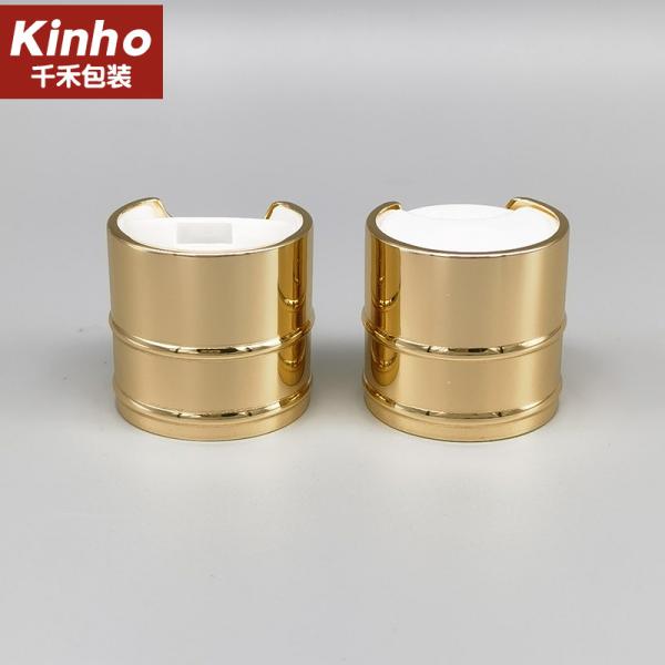 Luxury Cosmetic Gold Aluminum Press Disc Top Cap 28/410 Metal Shell For Shampoo Bottle