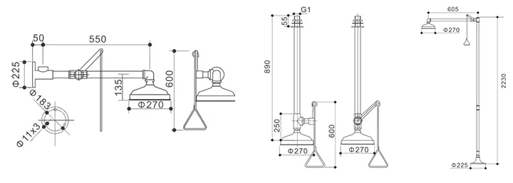 1.2 Pounds Weight Emergency Shower Cabin Manufacturers with Screw Mount Installation and 90 Degrees Swing Ceramic Headwork