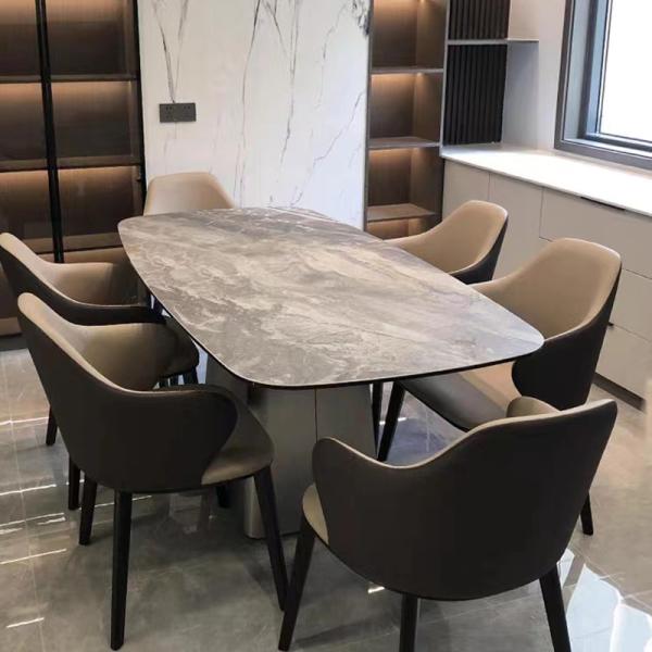 Rectangular Marble Metal Dining Table 2000mm Length  With Column