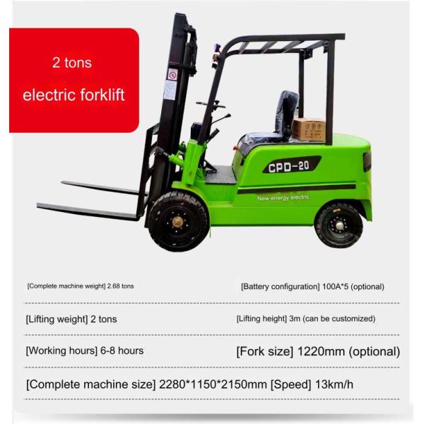 AC Controller Electric Forklift 2 Ton Load Capacity 3m-6m Lifting Height And Solid Tires