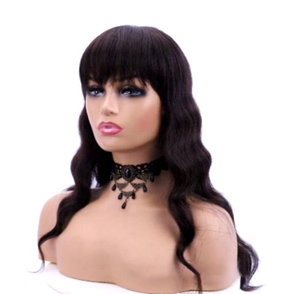 Machine Made 100% Virgin Cuticle Aligned Human Hair Loose Wave Curly Blunt Bangs Wig