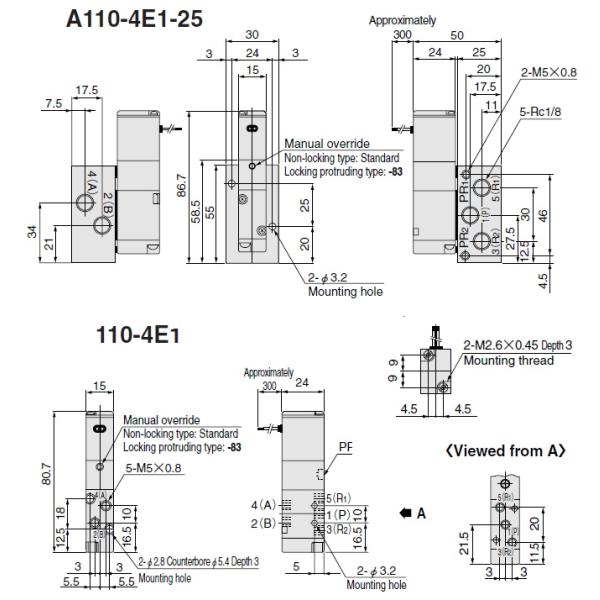 Konganei 110-4E1 A110-4E1 Pneumatic Solenoid Valves M5 DC24V AC230V