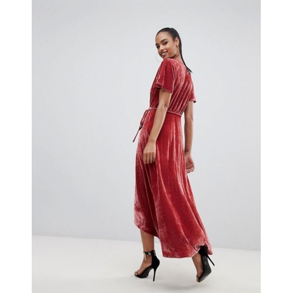 OEM short sleeve pink velvet wrap midi dress