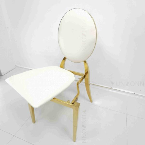 Classic PU Cushion Wedding Banquet Chair White Metal Dining Room Chairs Dismantle Model