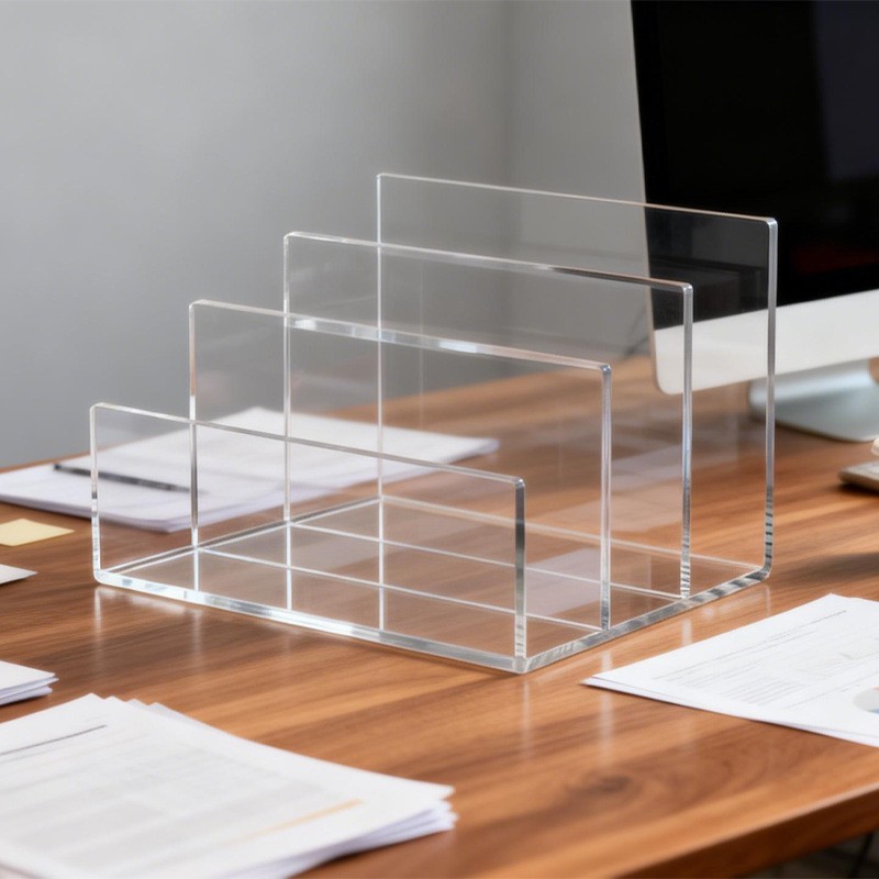 Multi-layer transparent acrylic document rack, desktop office document sorting, storage and organizing shelf for office files