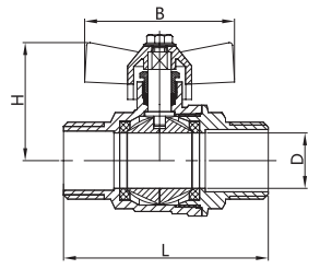 CW617N Nickel Plated Brass Butterfly Valve M X M T Handle Ball Valve
