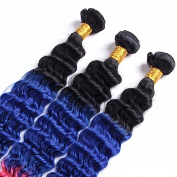 #T1B/Blue/Pink Deep Wave Remy Human Hair Bundles Sew In Weave Bundles Brazilian Bundle Deals