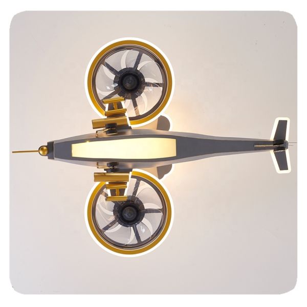 Decoration Helicopter Multi Speed Timer Remote Control Dimmable App Control Modern Led Aircraft Ceiling Fan for Children Bedroom