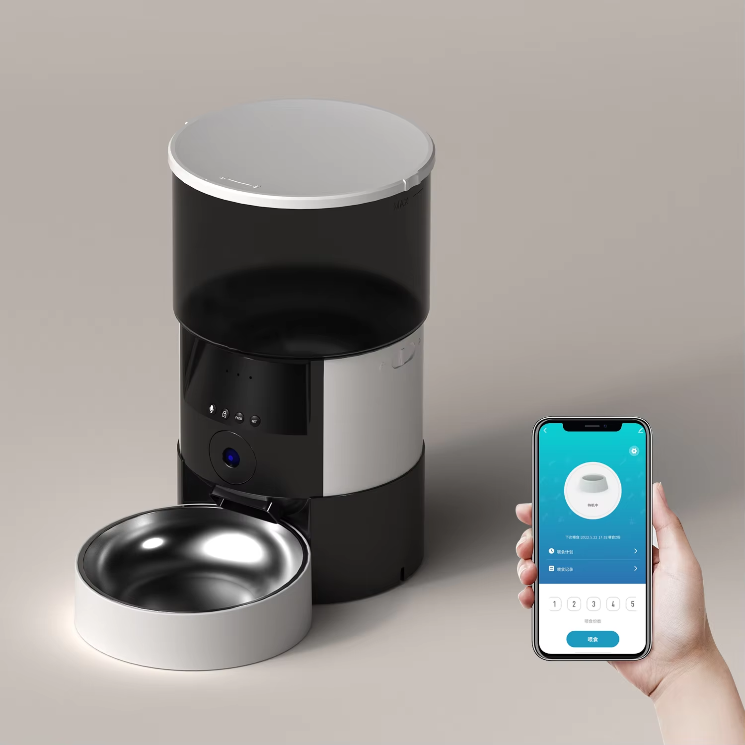 Intelligent Timing 720P Camera Automatic Feeder Eco-Friendly Solid Plastic Bowl Quantitative Cat/Dog Food Machine Power Charge