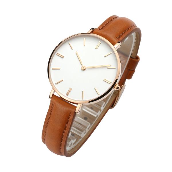 High End Ladies Watches Leather Strap Big Face PVD Coating Color