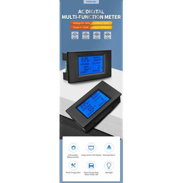 Промышленный 100A амперметр AC цифров CT с дисплеем LCD катушки