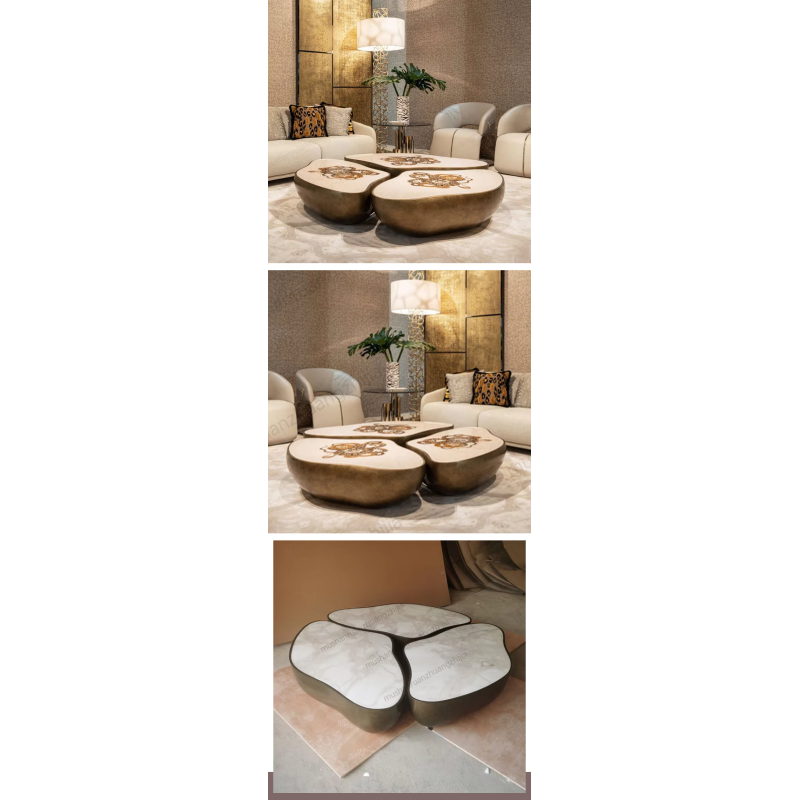 MOYI Light Luxury Style Stainless Steel Frame Brass Coffee Table High End Living Room Furniture Set for Villa