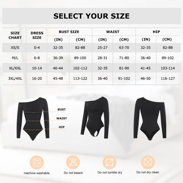 Women's Knitting Fabric Long Sleeve Bodysuit with Tummy Control and Diagonal Neck