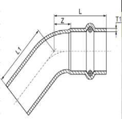 thin wall stainless steel pipe fitting V profile 45 elbow with plain end
