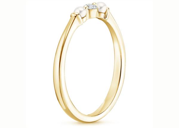 14K Yellow Gold Pearl And Diamond Wedding Ring 2mm Size ODM