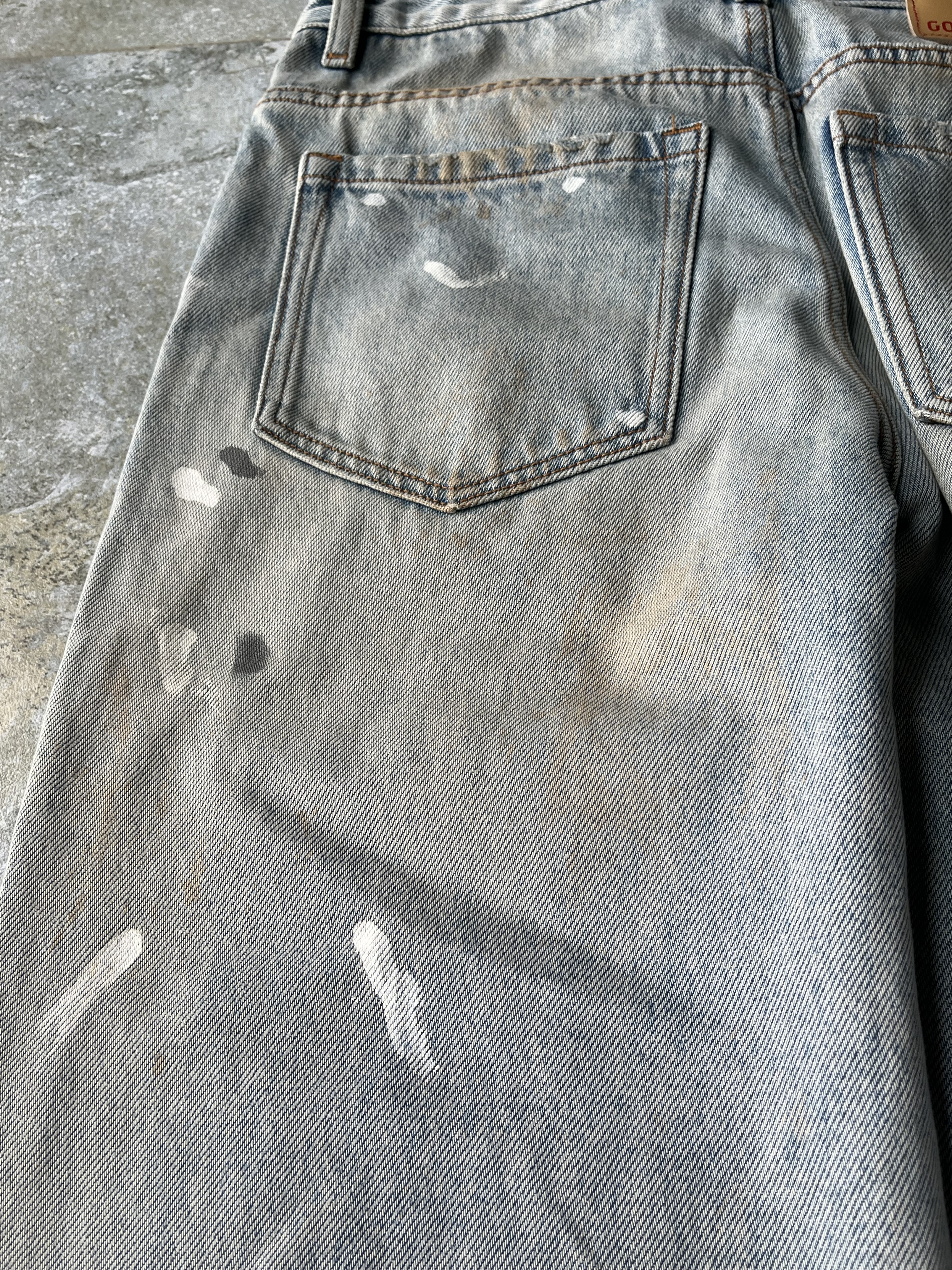 Paint Splatter Men's Jeans Mid Waist Flare Bootcut Jeans Light Wash