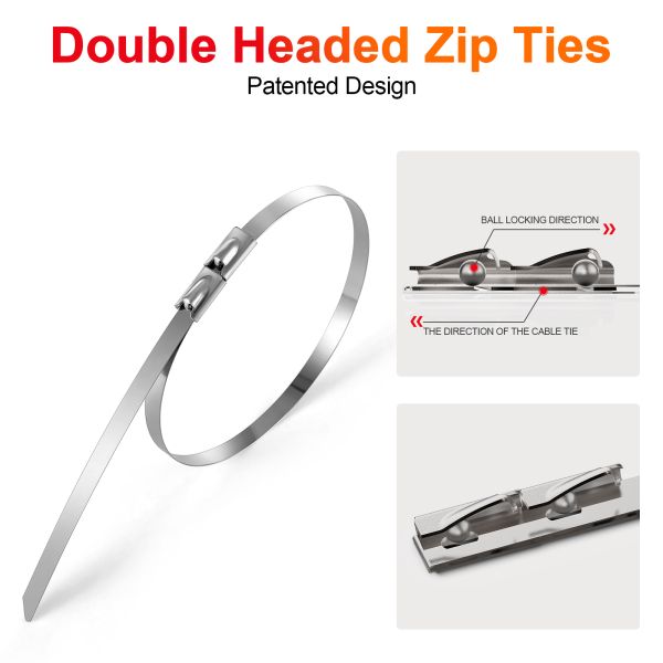 11.8 Inch 304 Stainless Steel Zip Ties Multi Purpose Double Headed Heavy Duty For Outdoor