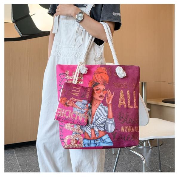 Versatile And Practical Multifunctional Zipper Handbag, Foldable Beach Bag, Creative New Cartoon Print Shoulder Bag