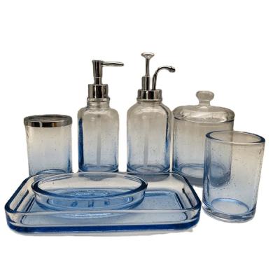 Banheiro de limpeza de vidro Acessórios de banho Conjunto Ombre Efeito de bolha azul