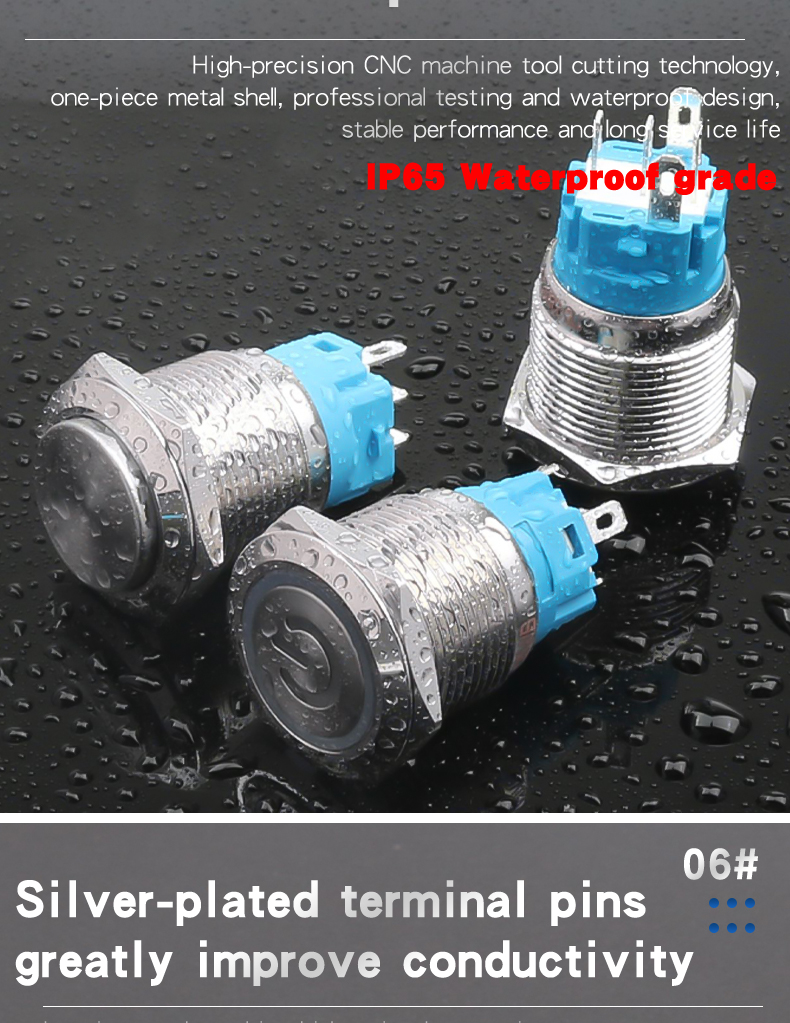 19mm Metal Push Button Switch 1NO1NC Waterproof High/Flat Head Ring-LED Momentary Latching Button Switch 6V 12V 220V