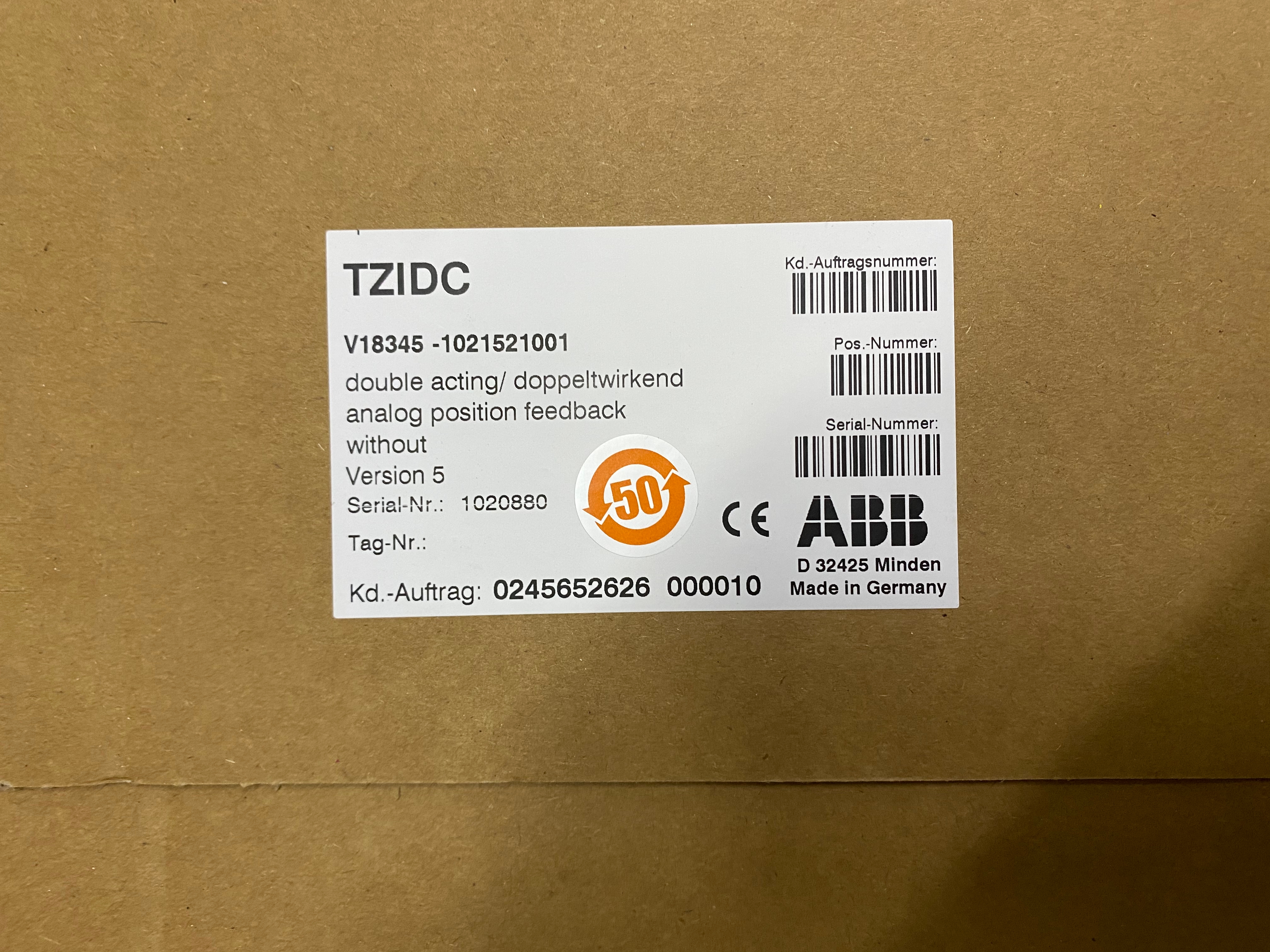 V18345-1010551001 ABB клапанный позиционировщик TZIDC Электропневматический