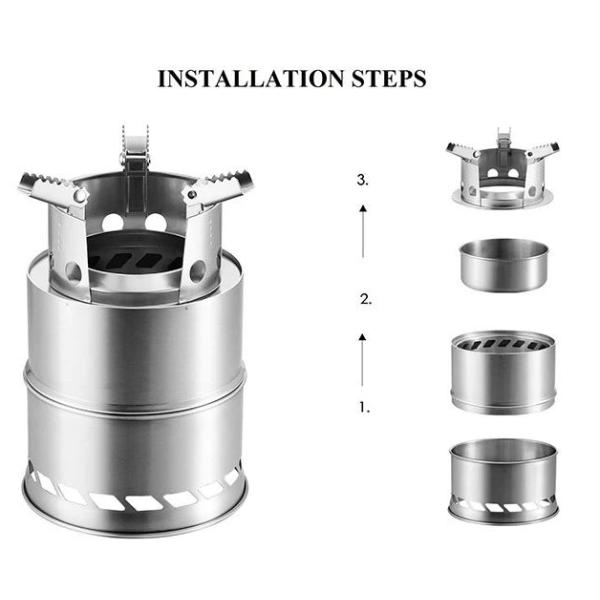 Mini Portable Wood Burning Stove, Camping Stove Foldable Stainless Steel Backpacking Cookware Rocket Stove