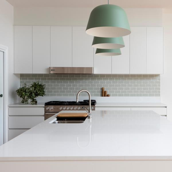 Home Matte White Melamine Kitchen Cabinet With Island