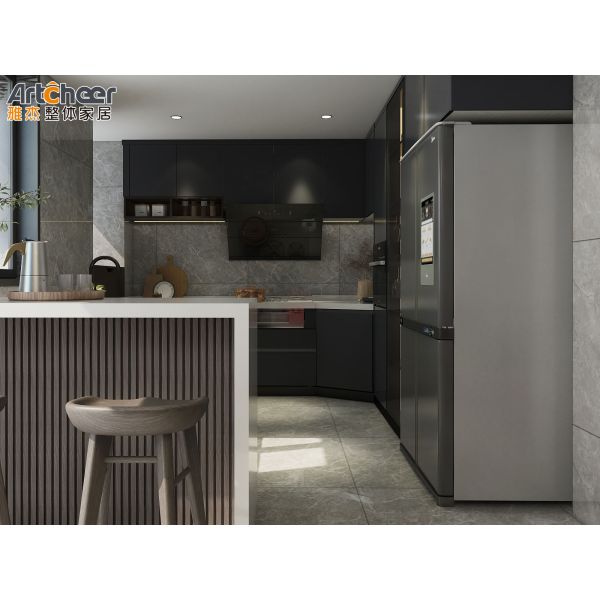 L Shape Solid Wood Kitchen Cabinet Free Standing with Customized Size for Modern Kitchens