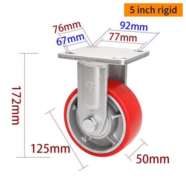 125mm 5 Caster Wheels Heavy Duty 700kg Load Plate Mount Rigid Castor Wheel