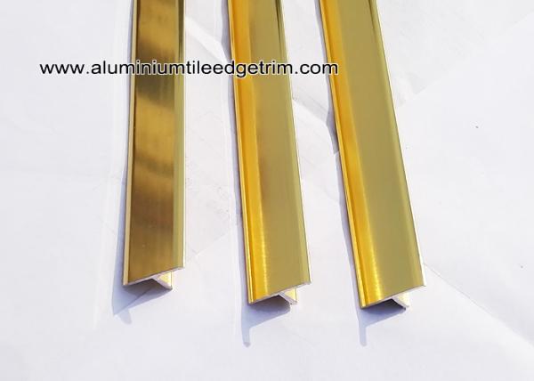 OEM Aluminium Tile Edge Trim  , T20 Shiny Translucent Gold T Shaped Aluminium Splint For Backwall Tile Edge