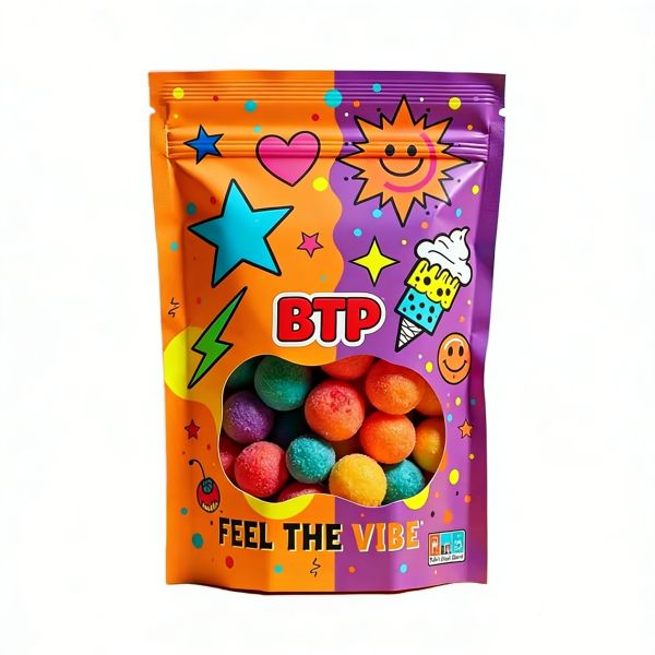 Custom Vibrant Pop-Art Candy Stand-Up Pouches Food-Grade Clear Window for Snack Display