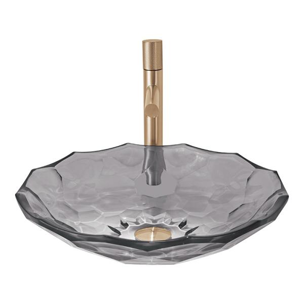 Modern Ball Shaped Glass Wash Basin Light Gray Color Vessel Sinks Pop Up Drain