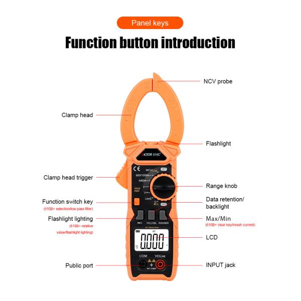 VFC True RMS NCV VICTOR 1000V 1000A Digital Clamp Meter 5999 Counts
