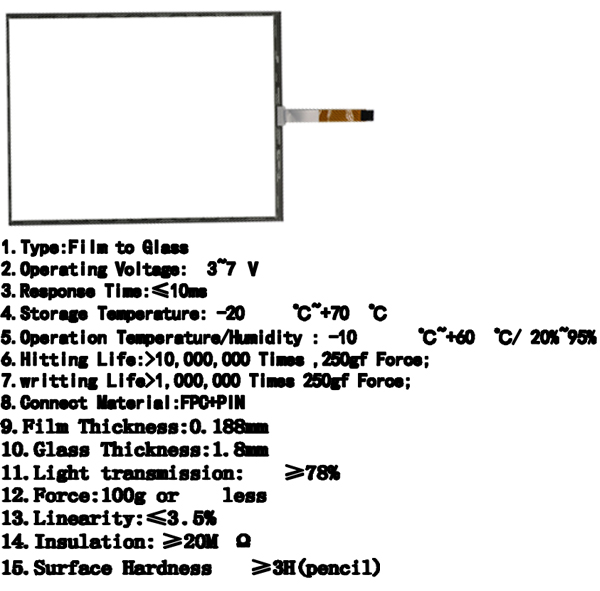 ODM / OEM 5 Wire Resistive Single Touch Panel 15 Inches ITO Glass And ITO Film