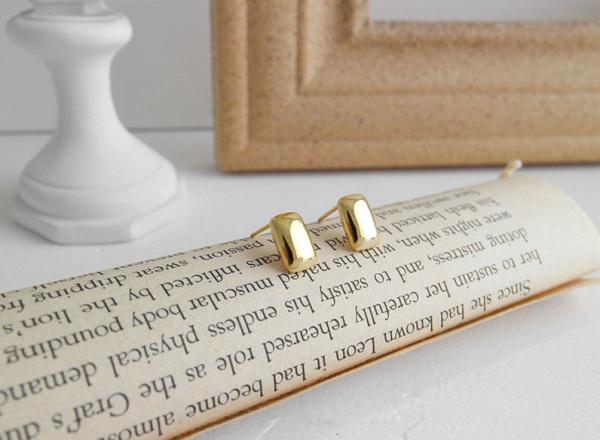 Lanciashow Smooth 925 Sterling Silver Gold Plated Square Stud Earrings Fine Jewelry