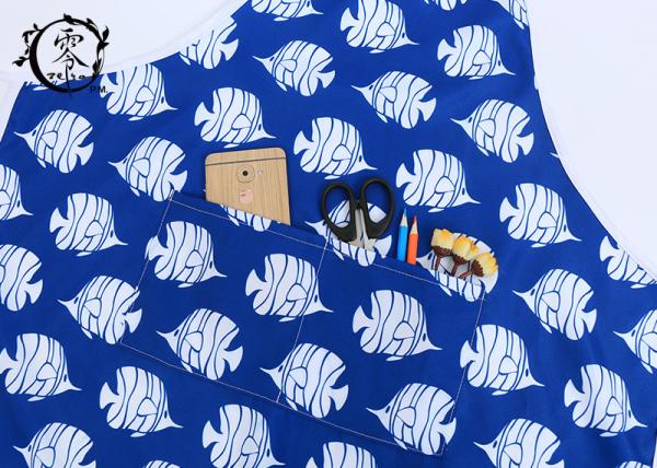 Cartoon Fish Pattern Canvas Adult Kitchen Aprons 3D Digital Printed Photo With Visible Center Pocket