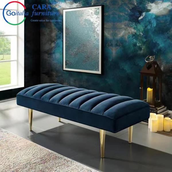 BB2012 Factory Price Gold Metal Leg Grey Fabric Stools And Benches End Of Bed Bench For The Bedroom