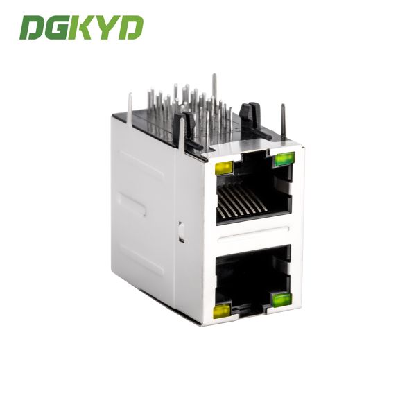 100 Base-T Stacked 2 Port RJ45 Jack Module With Magnetic Right Angle Ethernet Filter