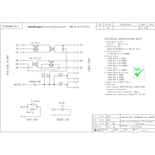 MTJ-DUSB-88JX1-FS-PG-LL-M78 RJ45 USB Connector  LPJU4101AONL Microcontroller