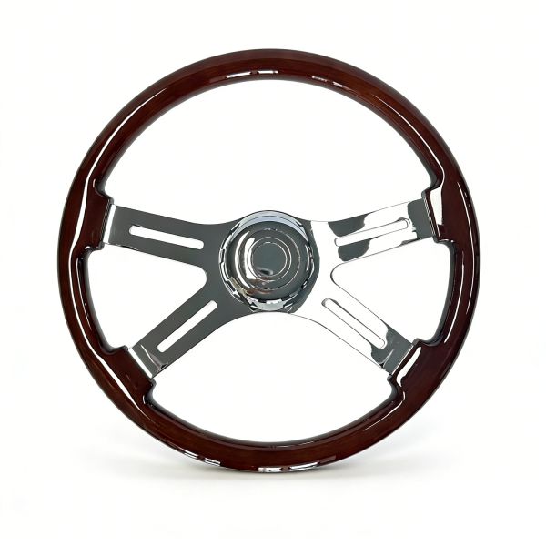 15" Truck Mahogany Wood Steering Wheel Chrome Plated Spokes OEM