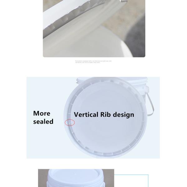 Поставленная круглая пластиковая ведра объемом 4 л для упаковки химической жидкости и образца