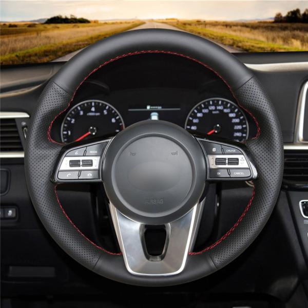 Kia Optima K5 2011-2019 Hand Stitched Personalized Black Leather Steering Wheel Cover