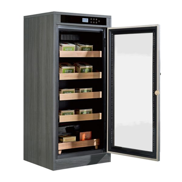 Modern Dark Wood Finish Lockable Cigar Cooler Humidifier Cabinet with Digital Control System
