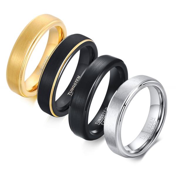 5 mm d'argent/or/noir Carbure de tungstène de base anneau brossé à l'avant-bras Hommes Femmes Fiançailles Promesse alliance