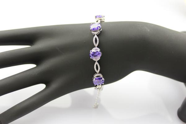 Women Jewelry 925 Silver Created 7x9mm Oval Amethyst Cubic Zircon Tennis Bracelet(B05PURPLE)
