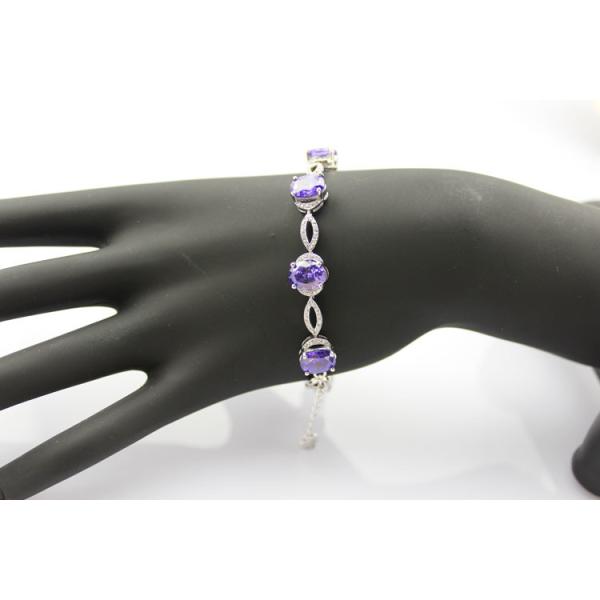 Women Jewelry 925 Silver Created 7x9mm Oval Amethyst Cubic Zircon Tennis Bracelet(B05PURPLE)