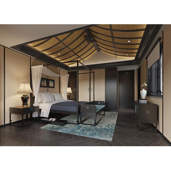 CUSTOM LUXURY NEW CHINESE STYLE SOLID WOOD FURNITURE SET FOR HOTEL, CLUBHOUSE & RESIDENTIAL | BESPOKE BED, SOFA, DINING SET, CONSOLE TABLE & DISPLAY CABINET FOR HOSPITALITY PROJECTS
